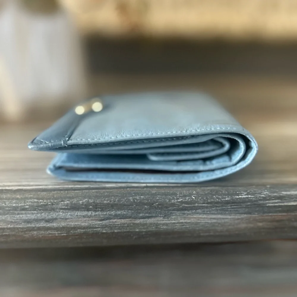 Dior Rare Dusty Sky Blue Soft Lambskin Genuine Leather Compact Wallet Purse